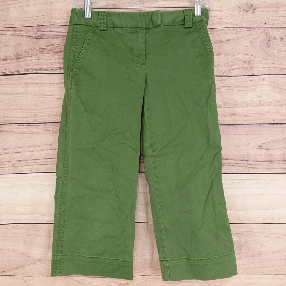 J.Crew Pants Womens 0 Green Capri Regular Fit Stretch Twill Chino Pockets 29x19